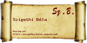 Szigethi Béla névjegykártya
