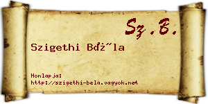Szigethi Béla névjegykártya